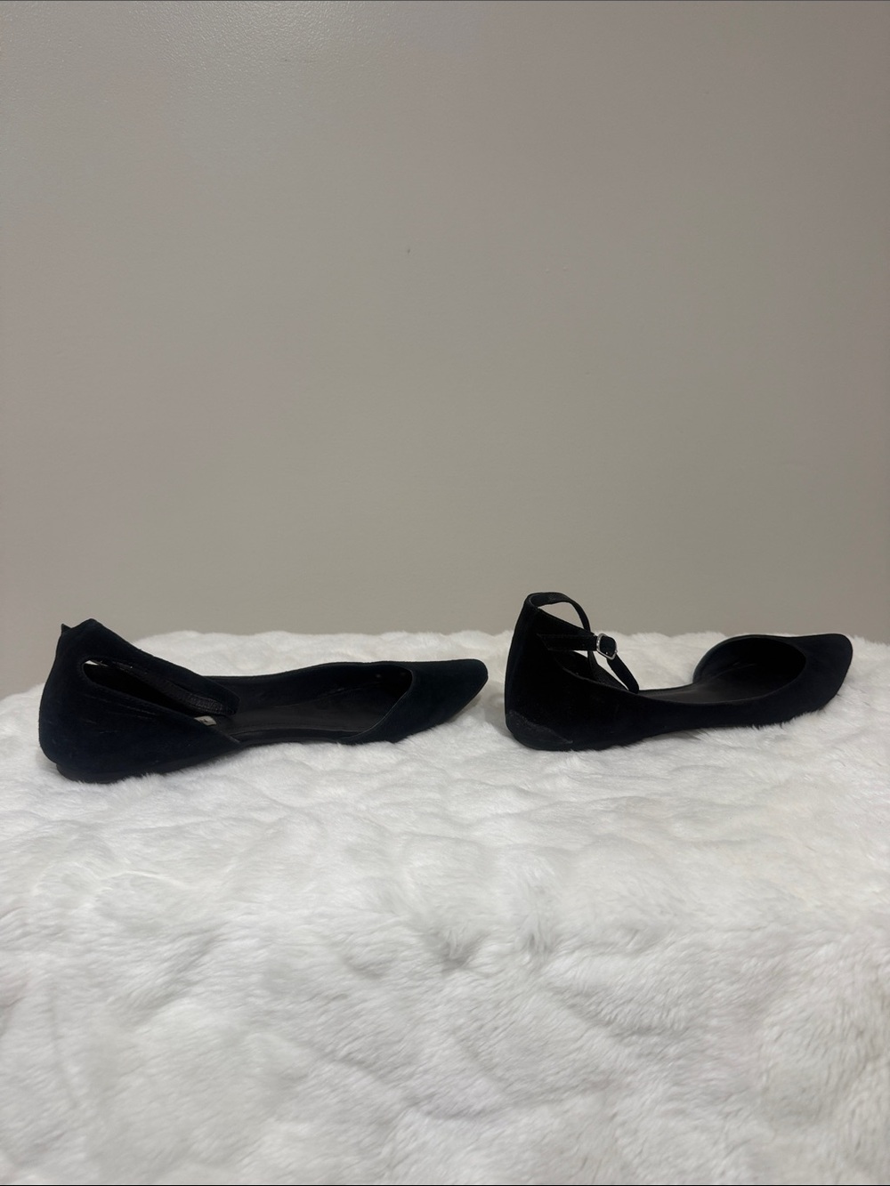Steve Madden Black Suede Pointed D'Orsay Flats with Ankle Strap - Picture 5 of 7